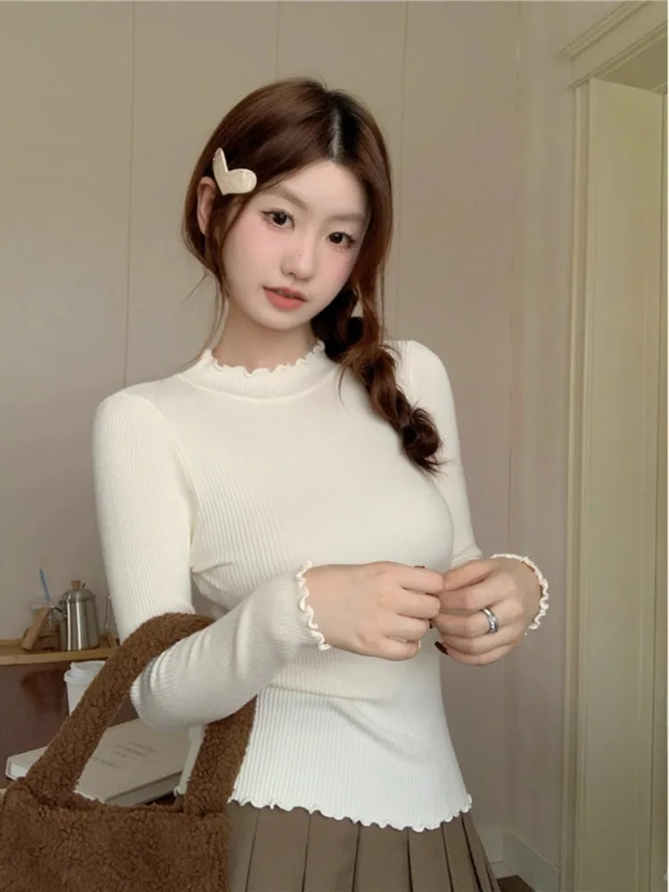 Design Sense Korean Half High Neck Sweater Women Autumn Winter New Sweater Top Solid Color Commute Commuter Jumper