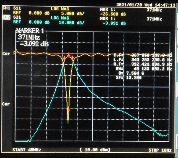 371MHz dedicated band LC bandpass filter, 1dB bandwidth 25MHz,SMA interface