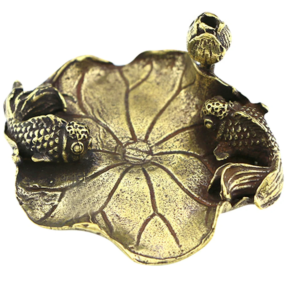 1 قطعة ثقالة الورق النحاسية مكتب الحلي حامل قلم لعشاق ديكور المنزل لوتس ليف الأسماك الحرفية منضدية النحت #3