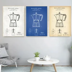 빈티지 커피 포트 캔버스 회화 포스터 인쇄 Bialetti Moka 커피 청사진 벽 예술 부엌 거실 홈 장식 St