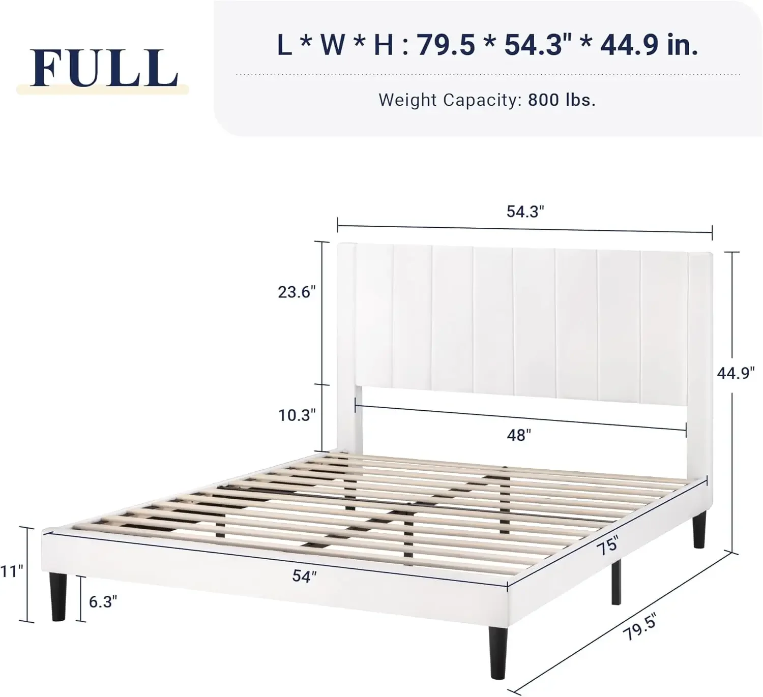 Full Bed Frame/Velvet Upholstered Bed Frame with Vertical Channel Tufted Headboard/Strong Wooden Slats/Platform Bed Frame