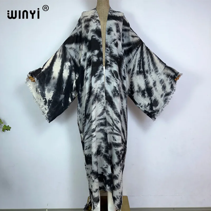 WINYI-vestido bohemio con estampado Tie-dye para mujer, cárdigans africanos, prendas de vestir exteriores, ropa de playa, traje de baño, Kimono