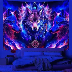 Animal Tapestry Psychedelic Wolf UV Reactive Tapestry Wall Hanging Hippie Room Decor Sofa Blanket Beach Towel Gift for Friend