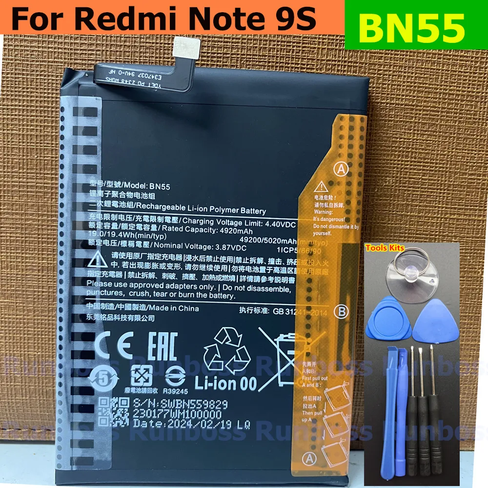 BN55 Original Replacement Battery For Xiaomi Note 9S Note9S Genuine Phone Battery 5020mAh High Capacity + Free Tools
