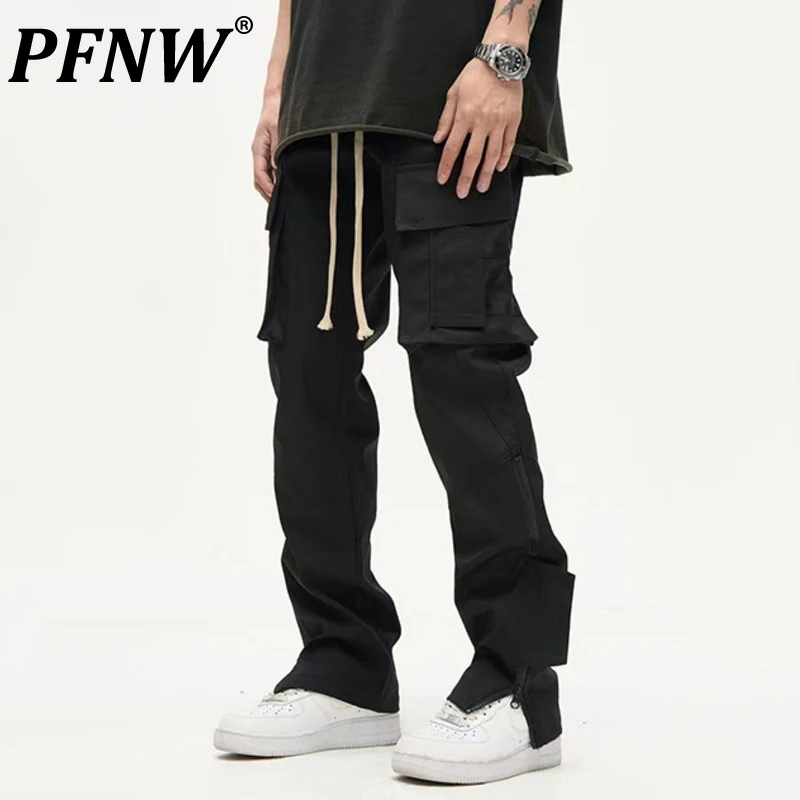 PFNW Side Zipper Multi Pocket Design Trousers Men's High Street Loose Straight Leg Casual Overalls Spring Fashion New 28W4152