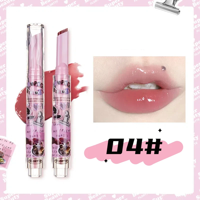 FLORTTE Solid Lip Gloss Water Light Glitter Clear Lipstick Pink Mirror Lip Glaze Jelly Moisturizing Lip Tint Cosmetics Makeup