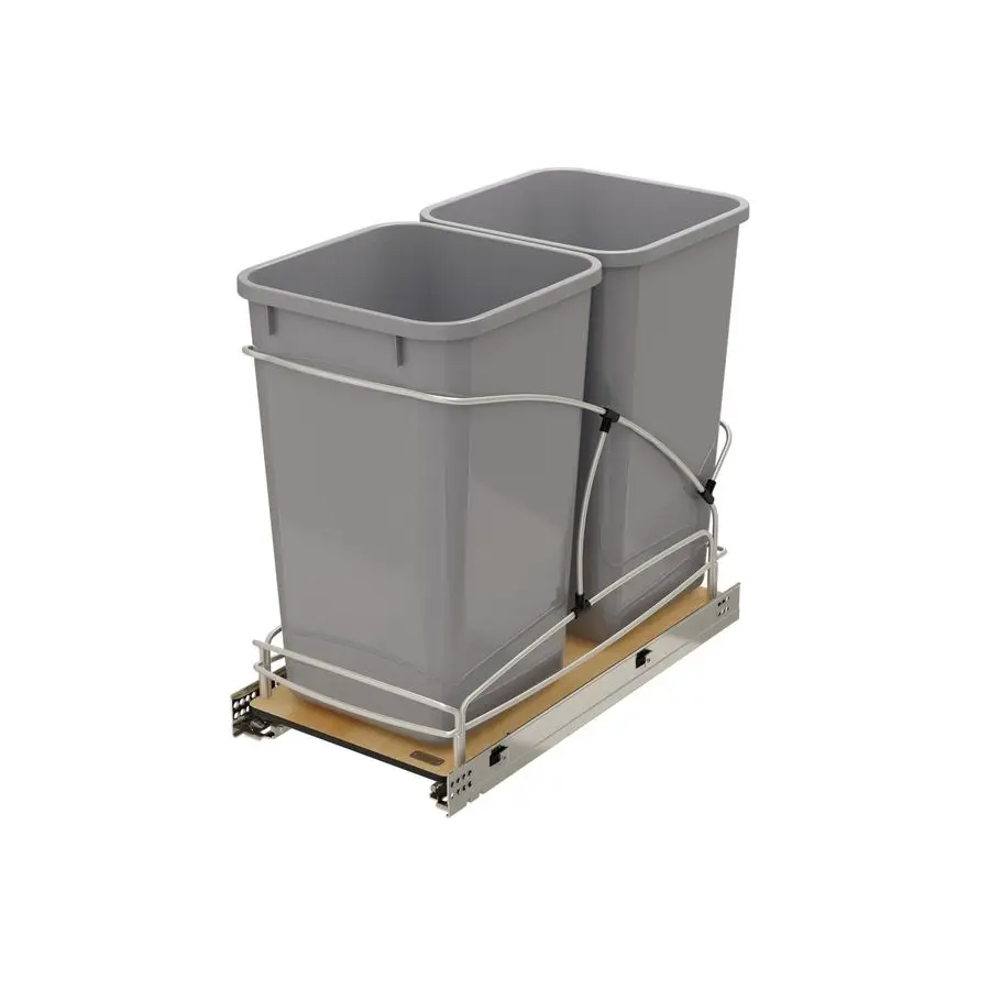 

Steel Bottom Mount Double 27 Quart 6.75 Gallon Waste Bin Trash Container for Under Kitchen Cabinet with Soft Close, Gray, 54WC15