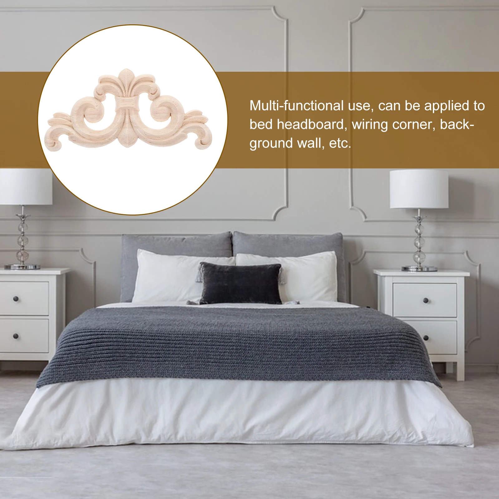 

4Pcs Solid Wood Cabinet Door Carved Appliques Flower Design Wooden Furniture Decoration DIY Wood Onlays for Bed Door Wall