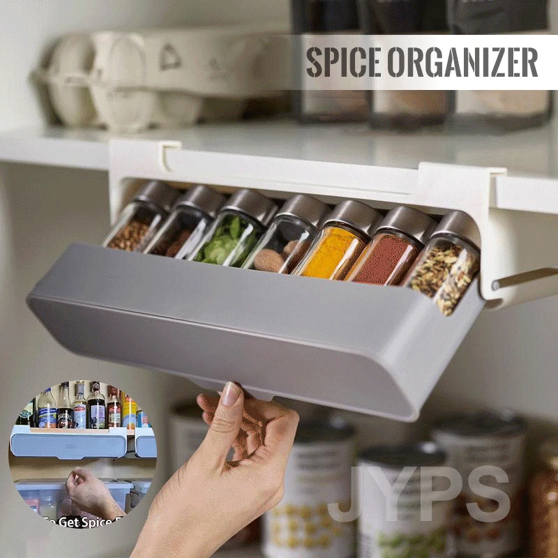 Kitchen Spice Rack Self-adhesive Spice Organizer Rack Seasoning Bottle Spice Organizer Wall-mounted Under-Shelf Kitchen Storage