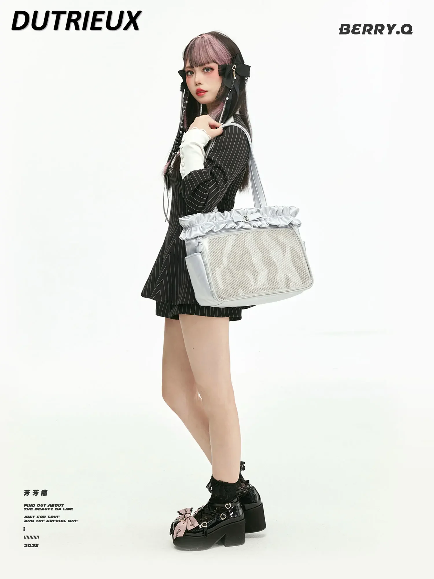 14-Inch Large Capacity Satin Shoulder Lace Handbag New Solid Color Bow Everyday Joker Sweet Girl Shoulder Bag Cosmetic Bags