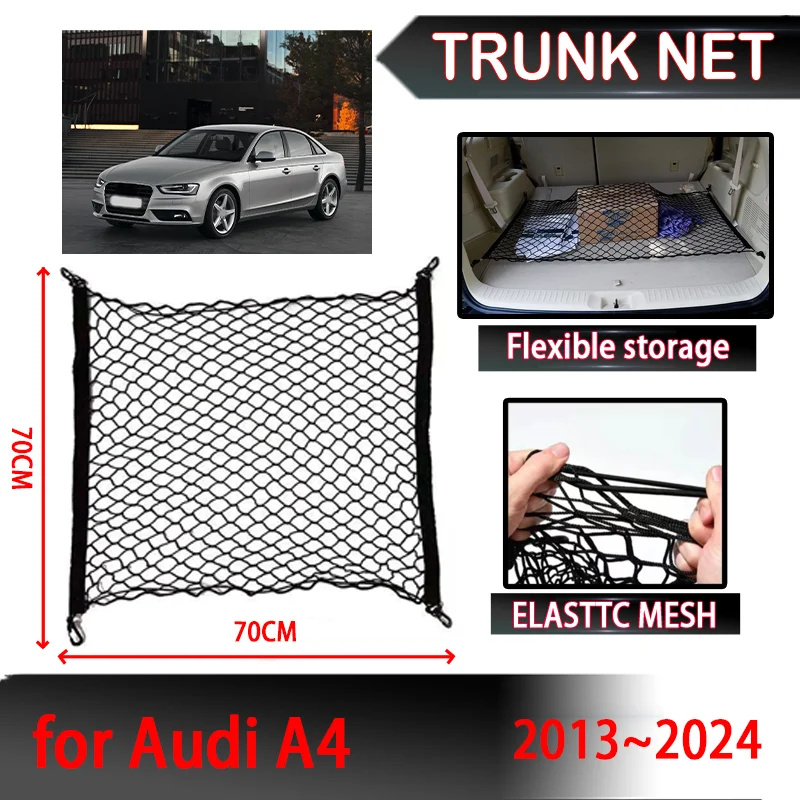 For Audi A4 2013~2024 2020Accessories  Car Rear Trunk Net Organizer Nylon Elastic String Interior Parts Freeze Frost Accessories