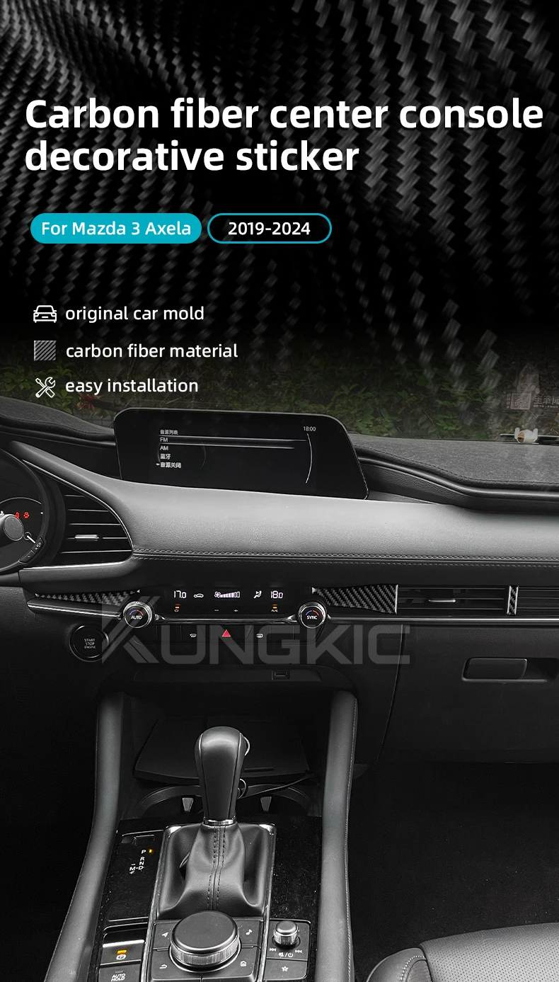 Für Mazda 3 BP Axela 2019 2020 2021 2022 2023 2024 2025 Echter Weicher Carbonfaser-Aufkleber LHD RHD Auto-Mittelkonsole Zubehör – Detail 1