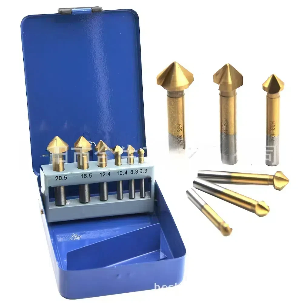 Mata bor pengrajin kayu, tiga tepi 90 derajat berlapis titanium penuh Talang emas reaming deburring countersink talang