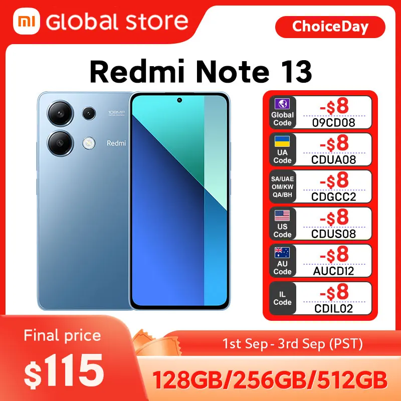 

Global Version Xiaomi Redmi Note 13 Smartphone Snapdragon 685 108MP Camera 6.67" FHD+ AMOLED display 33W fast charge 120Hz