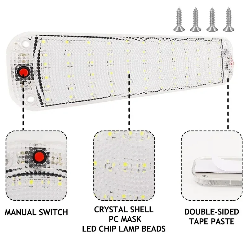 72LED شاحنة ضوء البضائع 12-80 فولت جهد واسع مقاوم للماء أضواء داخلية لوحة ل RV فان تخييم المقصورة مصباح السقف السوبر مشرق