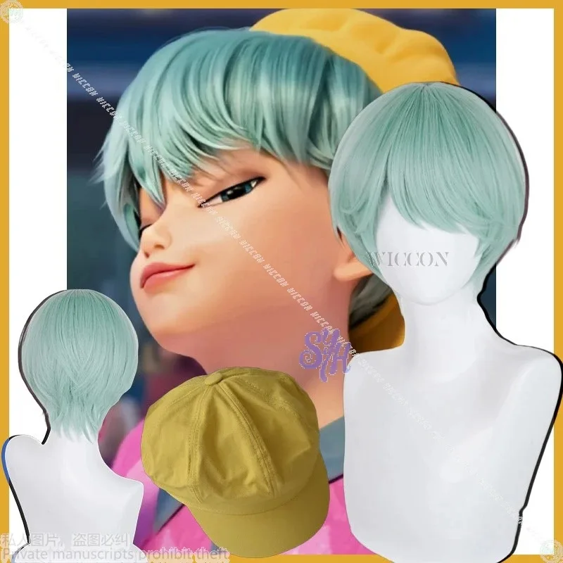 Bebé Saja niños Cosplay Anime película Kpop disfraz de demonio Color menta pelucas cortas Jirai Kei Boy Y2K moda sombrero amarillo Halloween Cospl