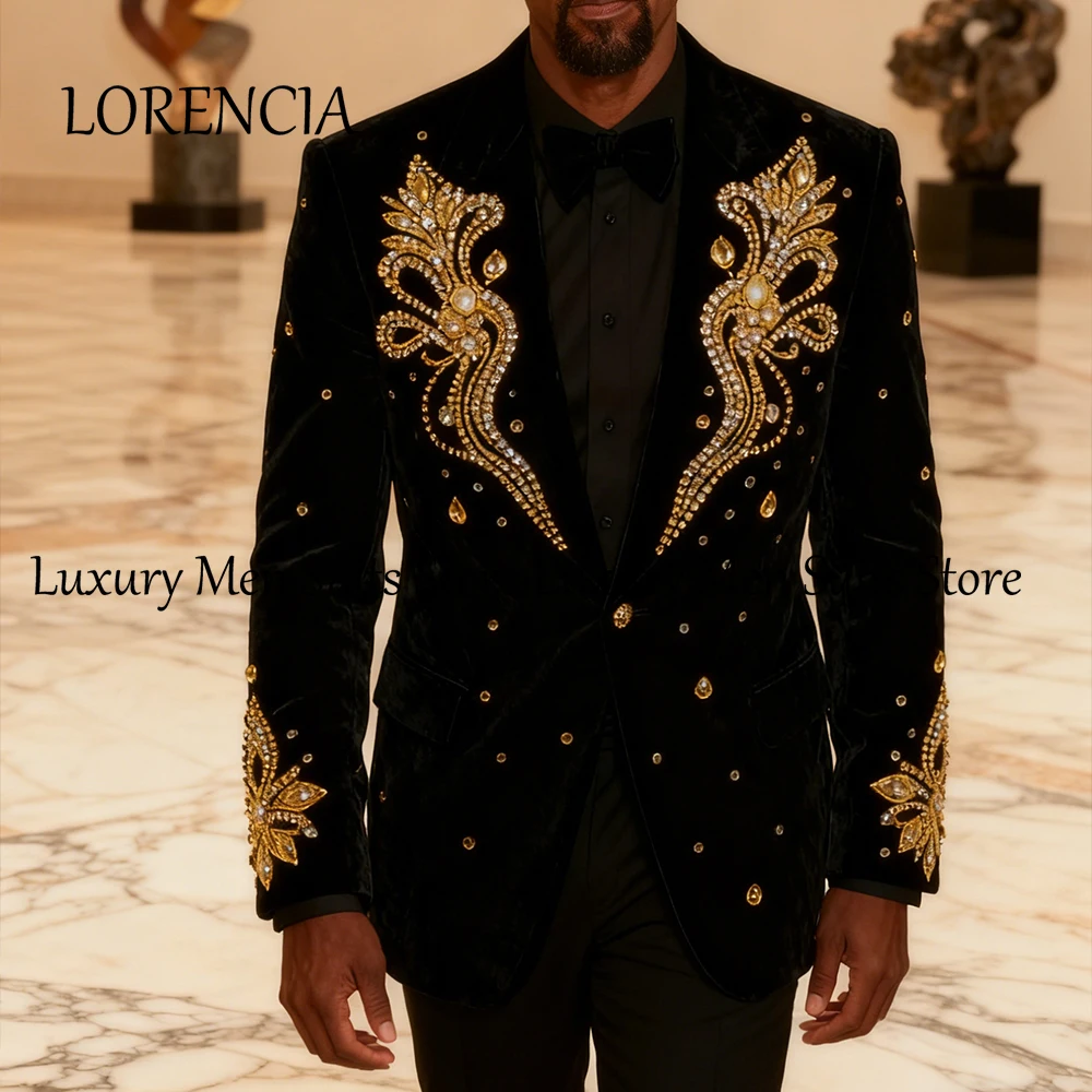 

Классические мужские костюмы со стразами, комплект из 2 предметов, бархатные смокинги, вечерние наряды, куртка на заказ, брюки, terno smoking masculino