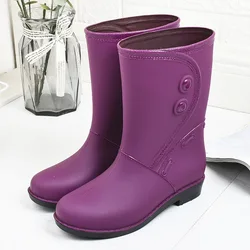 Zapatos Mujer Outdoor Fashion Mid Tube Low Heel Women's Rain Boots Four Seasons Waterproof Car Wash Non-slip Kitchen Work Boots