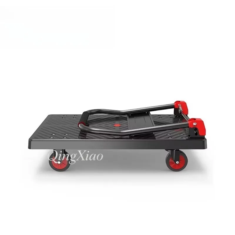 Portable Four-Wheel Silent Shopping Cart Foldable Flatbed Transportation Warehouse Trolley Handcart For Carrying Goods Operation