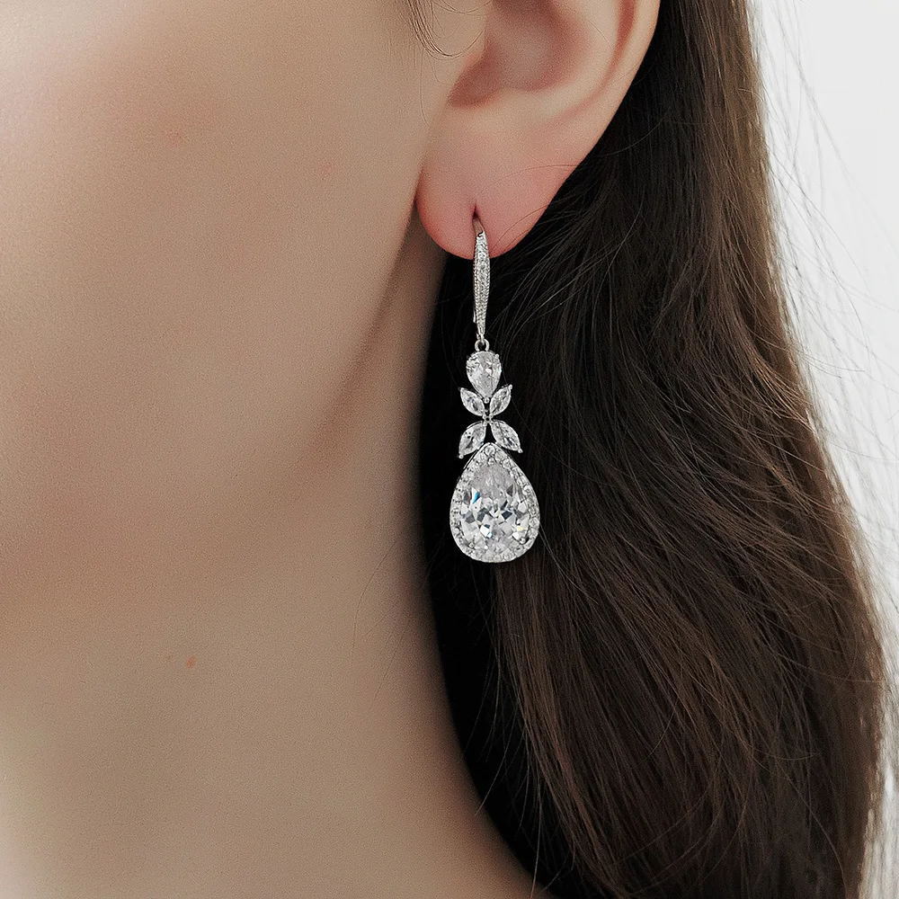 Miallo موضة حجر الراين الزركون الزفاف قلادة طويلة أقراط للنساء الزفاف أقراط كريستال كبيرة لوصيفات العروس