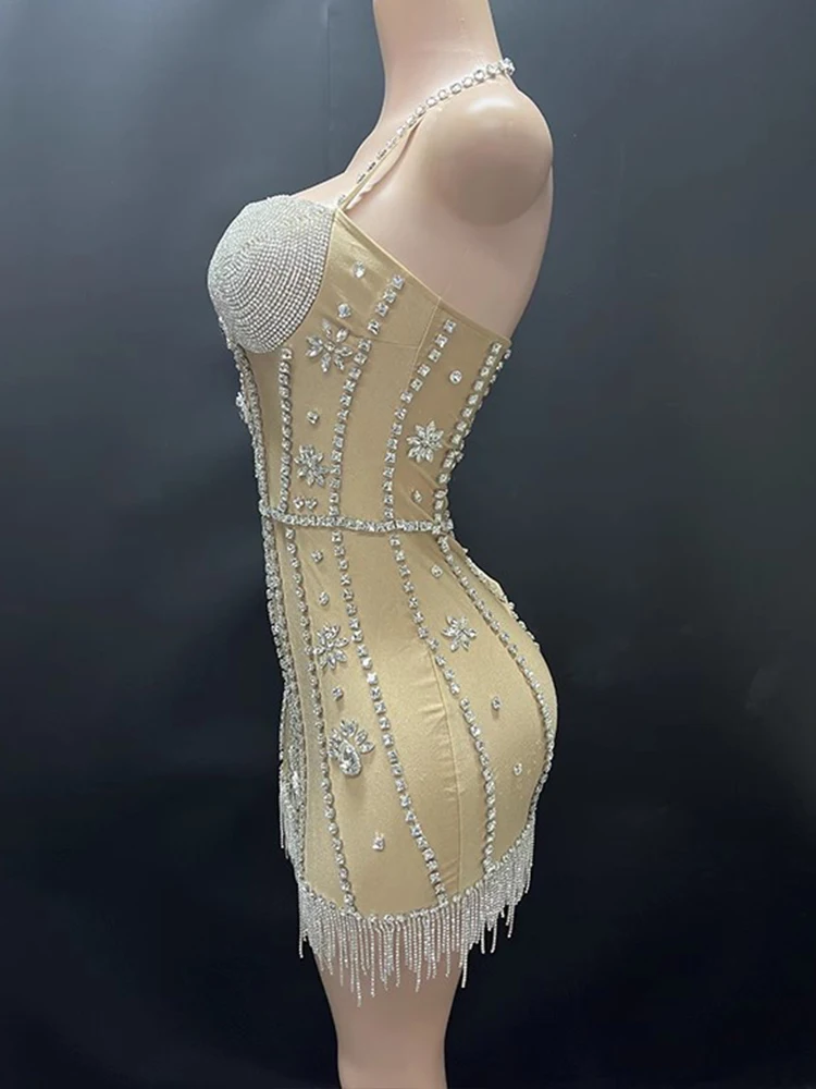 High Quality Hot Diamond Tassel Elastic Sexy Hanging Neck And Buttocks Dress 2024 New Fashion Custom Women'S Clothing