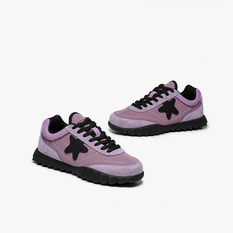 BEAUTODAY Leisure Sneakers Women Genuine Leather Purple Mixed Color Shoes Sports Lace Up Flats Ladies Casual Footwear Pair 29879