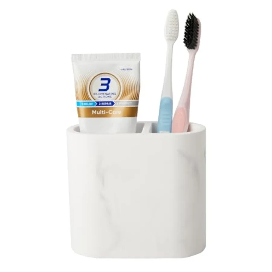 

Diatomite Toothbrush Holders for Bathrooms Electric Tooth Brush and Toothpaste Holder for Bathroom Countertop Marble White Bath