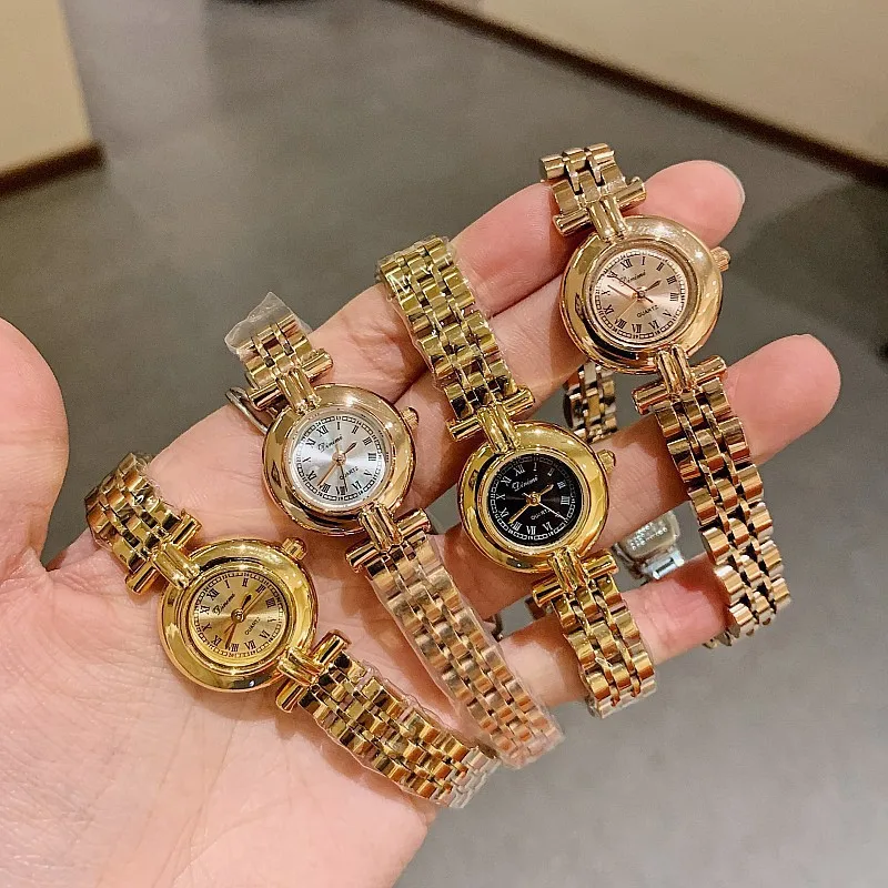 

DINIMI винтажные римские цифры минималистичные женские часы водостойкий стальной ремешок кварцевый подарок на день рождения