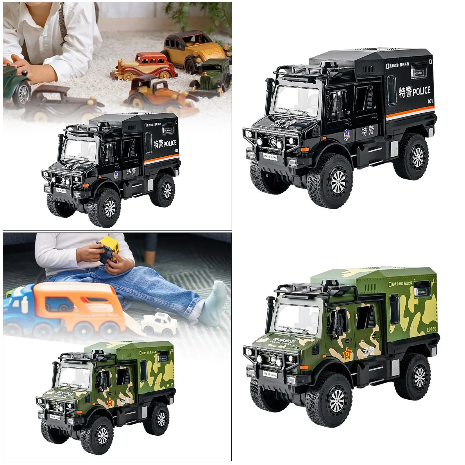 1:20 Diecast Model Truck with Light and Sound Realistic Friction Powered Cars for Children Kids Boys Collector Birthday Gift