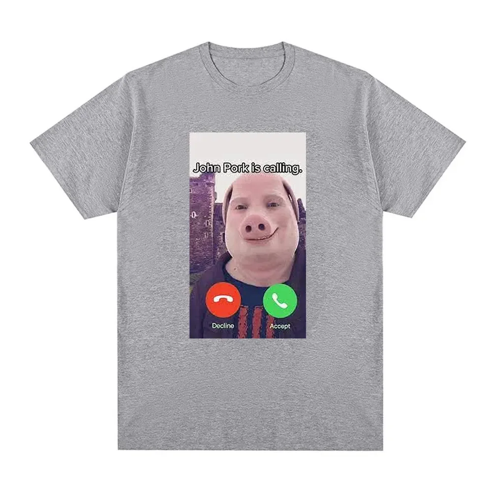 John Pork Is Calling Funny Answer Call Phone T-Shirt Humor Pig Meme Design Graphic T Shirt Cute Animal Lovers Oversized T-shirts