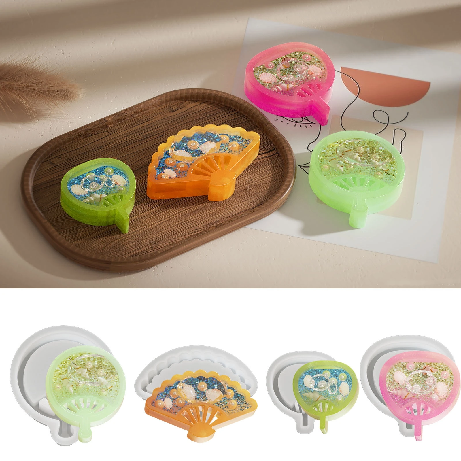 Multi Style Round Fan Candle Silicone Moulds Table Tennis Racket Soap Gypsum Molds Birthday Chocolate Gifts Geometry Resin Decor