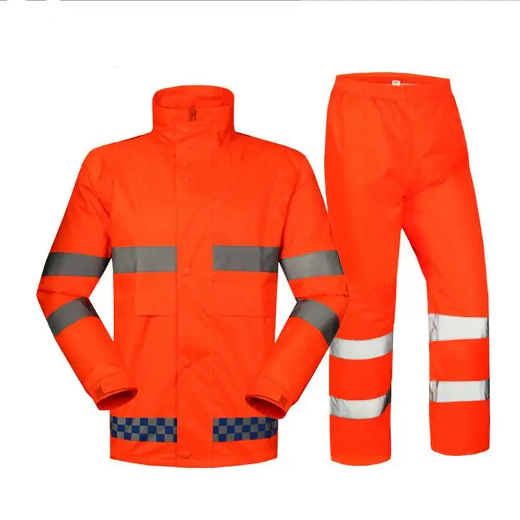 SPARDWEAR waterproof high visibility reflective jacket and pant fluorescent orange and yellow split raincoat