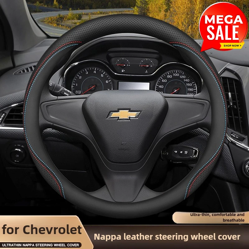 

38cm Leather Car Steering Wheel Cover for Chevrolet Captiva Aveo Trax Silverado Sail Onix Equinox Groove 2025 Accessories