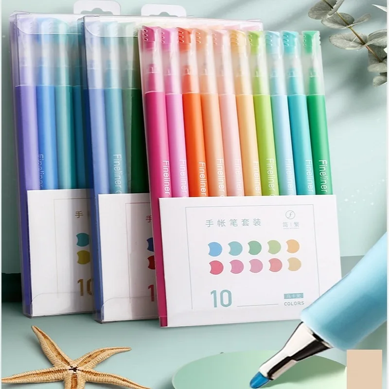 Kawaii 10pc/Set Multi Color Gel Pen Stationery caneta ручки Micron Tip Colors Quick Dry Ink Marker Liner Highlighter Drawing