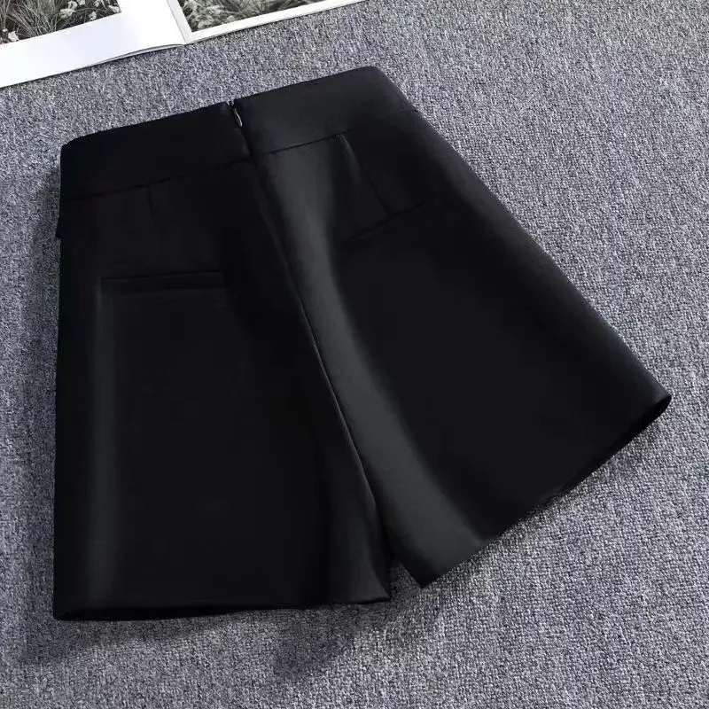 Women Loose Temperament High Waist Pockets Thin Style A-line Shorts Spring Summer New Solid Color Zipper Bow Straight Trousers