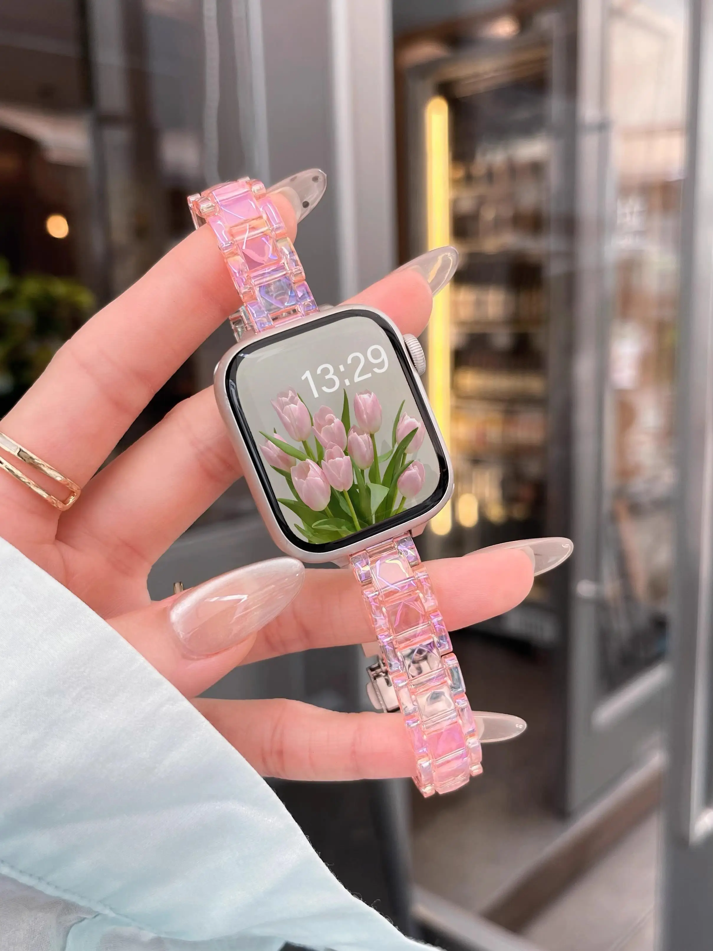 حزام ليزر شفاف نحيف للنساء لساعة أبل 42 مللي متر 46 49 45 40 44 38 41 مللي متر سوار أكريليك لساعة iWatch 10 9 8 7 SE 6 5 #2