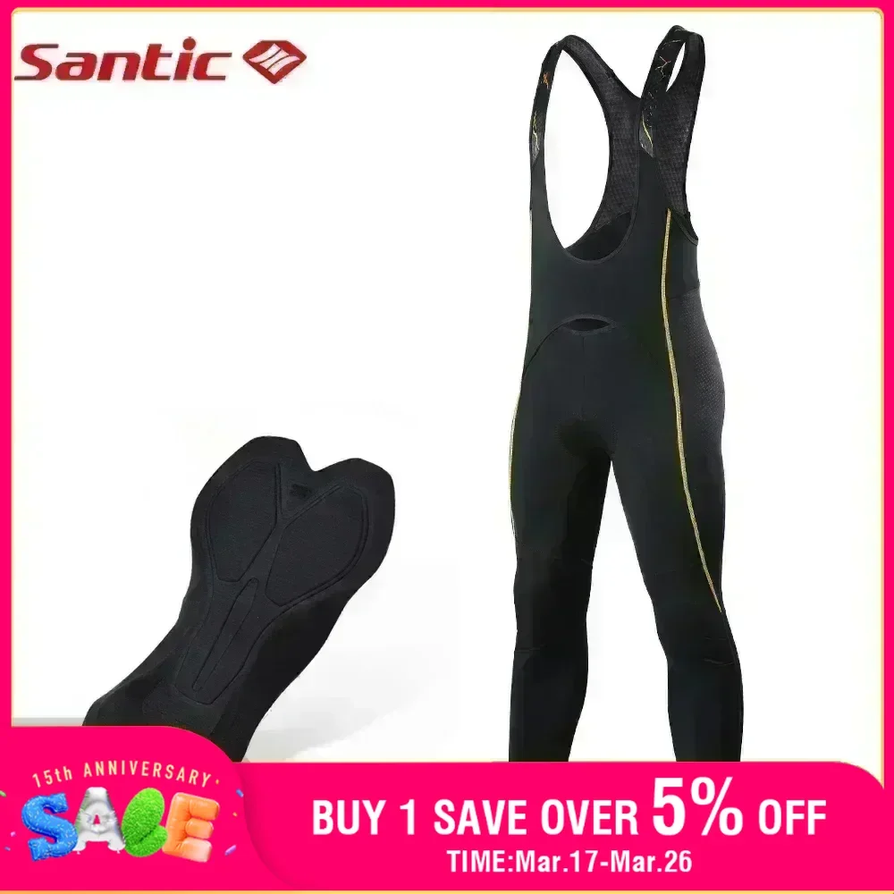 Santic Cycling Bib Tights Outdoor Winter Padded Biking Sport Leggings Reflective Thermal Fleece MTB Road Riding Bib Trousers