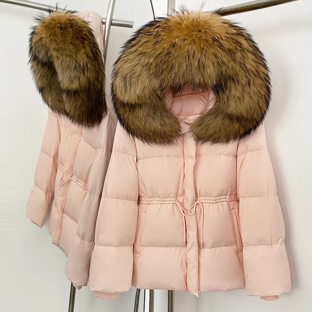 

New Real Fox Fur Coat Reality Fur Jacket Warm Female Hooded Long Sleeves Duck Down Outerwear Autumn Winter Puffer Jacket Women