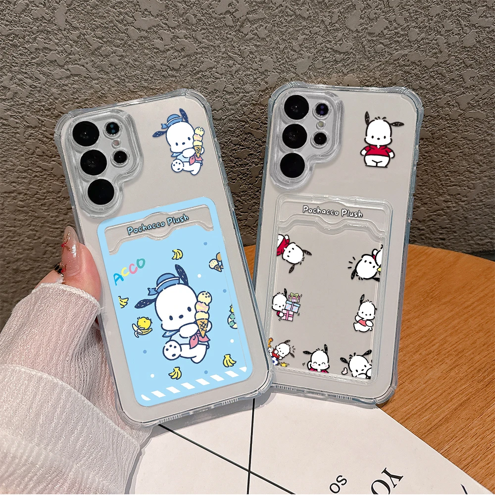 Nette Anime Pochacco Karte Halten Telefon Fall Für Samsung S24 S23 S22 S21 S20 FE Plus Ultra M33 M53