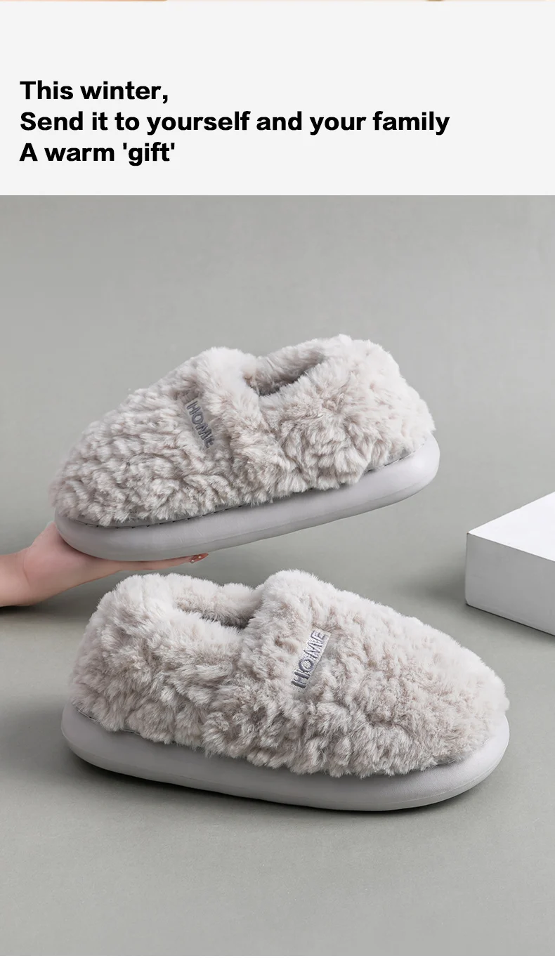 Winter-Wärme-Pantoffeln für Damen und Herren, 4 cm dicke Plattform, Cloud-Slides, flauschige Kunstfell-Plüschschuhe, weiche Sohle für den Innenbereich, Schlafzimmer-Mules. – Detail 10