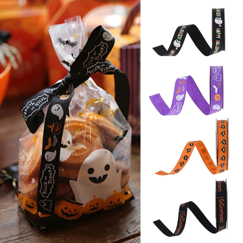 Ribbon For Halloween Gift Wrapping Spide&Witch Hat&Pumpkins&Spide Web Skull Bat Multi-Color Ribbon For Halloween