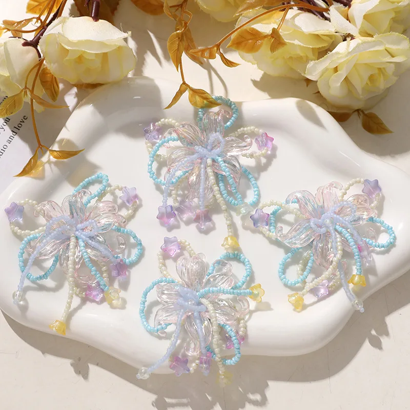 Shoe Clip 1 Piece Beaded Iridescent Iris Blossom Tassel Vanilla Summer Resort Lightweight Elegant Decor for Crystal Jelly Clogs