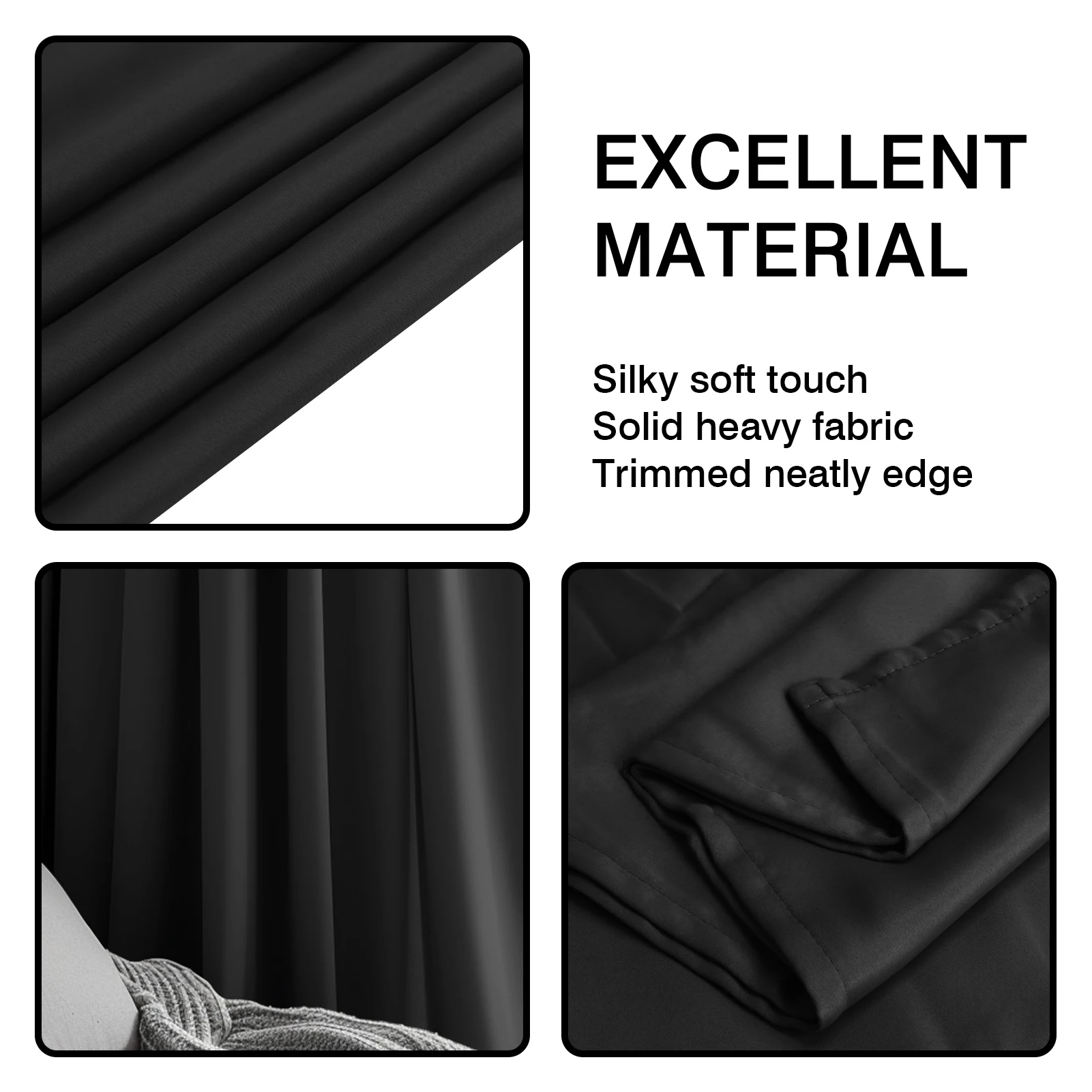 Blackout Curtain Blinds Rod Pocket Window Treatment Ideal for Living Room Bedroom Kitchen Bathroom Home Room Drapes Black/Gray