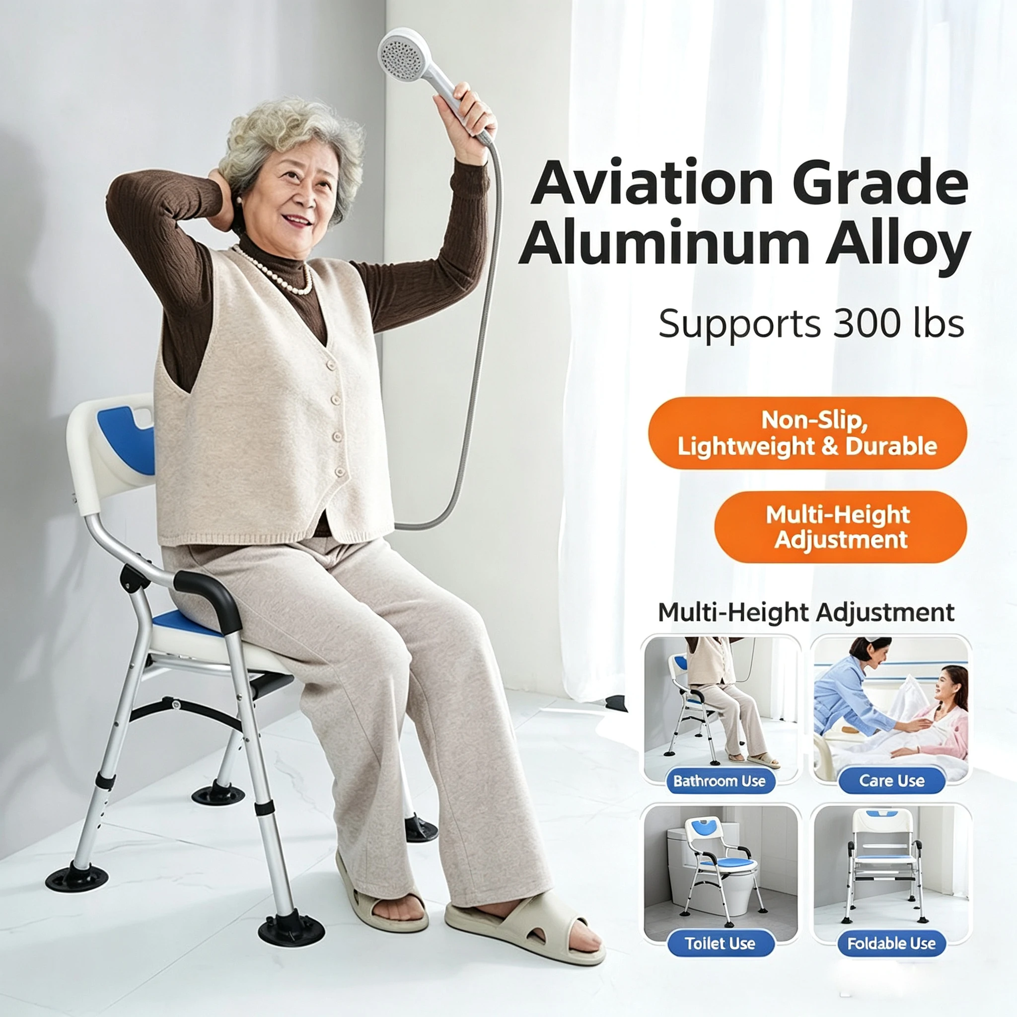 Assemble Required Shower Chair for Elderly Pregnant Women, Non Slip Bath Stool, Bathroom Safety Seat for Senior Shower