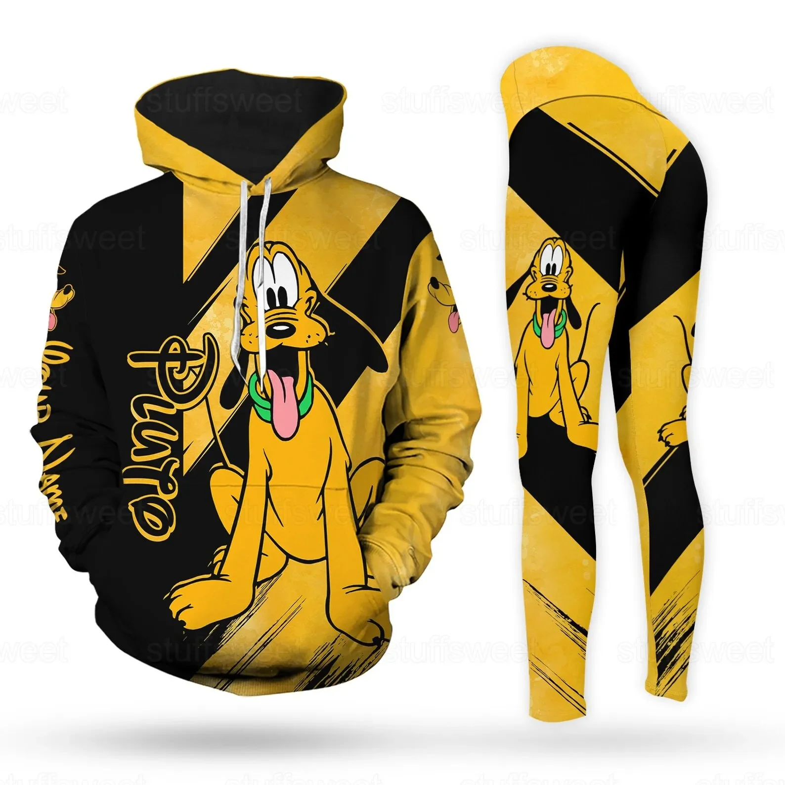 Personalized Disney Pluto 3D Hoodie Women's Hoodie Yoga Pants Set Disney Yoga Leggings Hoodie Fashion Sports Suit For Women