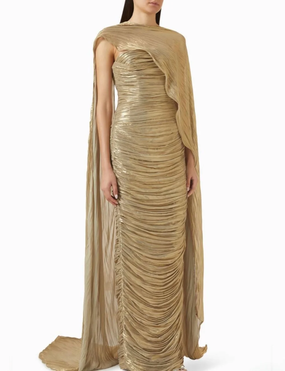 Customized Sexy Fashion Pleat Ruched Draped Straight High Collar Floor-Length Evening Dresses For Wedding Party Sizes Available