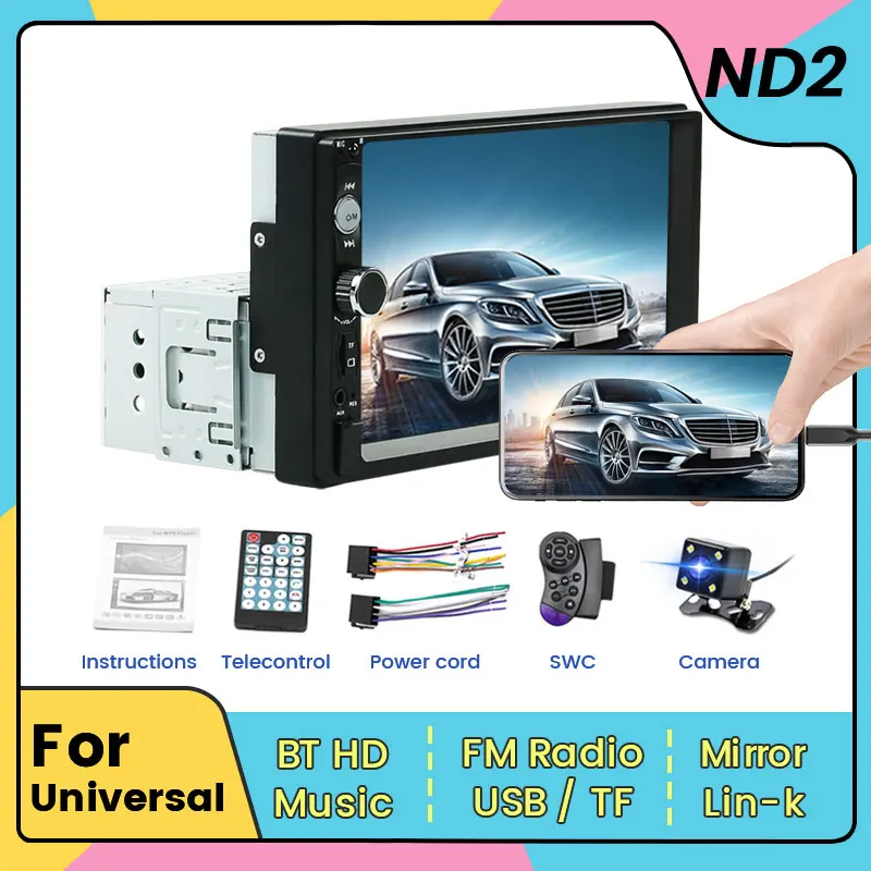 

NEW ND2 7" Universal 2 DIN 1DIN Car Stereo Autoradio Multimedia Player Support BT/AUX/USB/SWC/TF/RDS Mirror Lin-K Camera HD