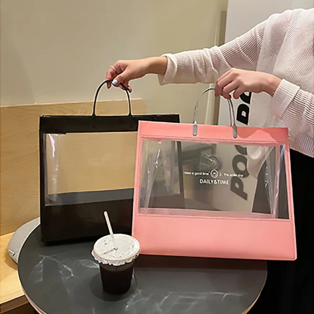 PVC Transparent Handbag Shoulder Bag Large Capacity Shopping Tote Bag Travel Beach Bag Waterproof Swimming Storage Bag Gift Bag