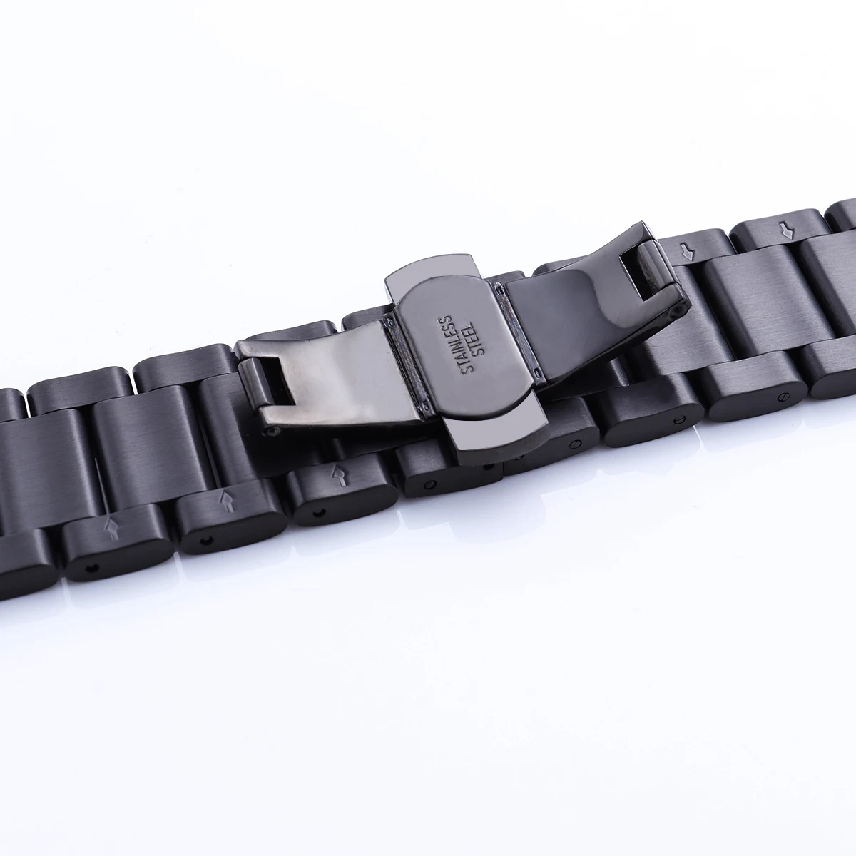 

24mm Stainless Steel Watch Band Black Solid Metal Sanding Strap High-Durability Comfortable Replacement Wristband Compatible