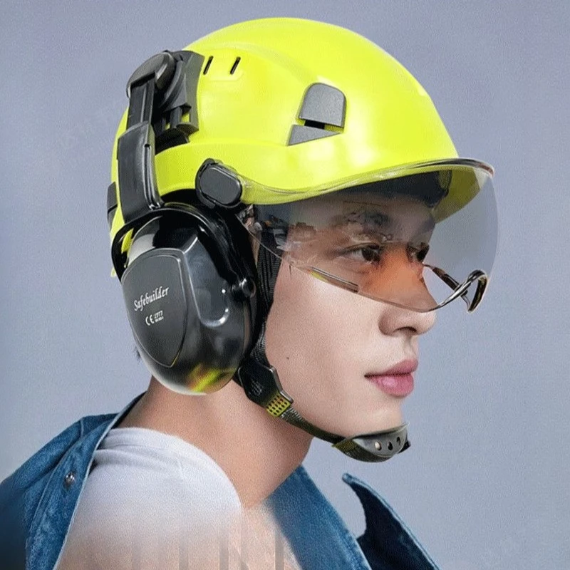 

CE Construction Safety Helmet With Goggles Visor Ear Muffs SNR=30dB ABS Hard Hat ANSI Industrial Work Head Protection Rescue